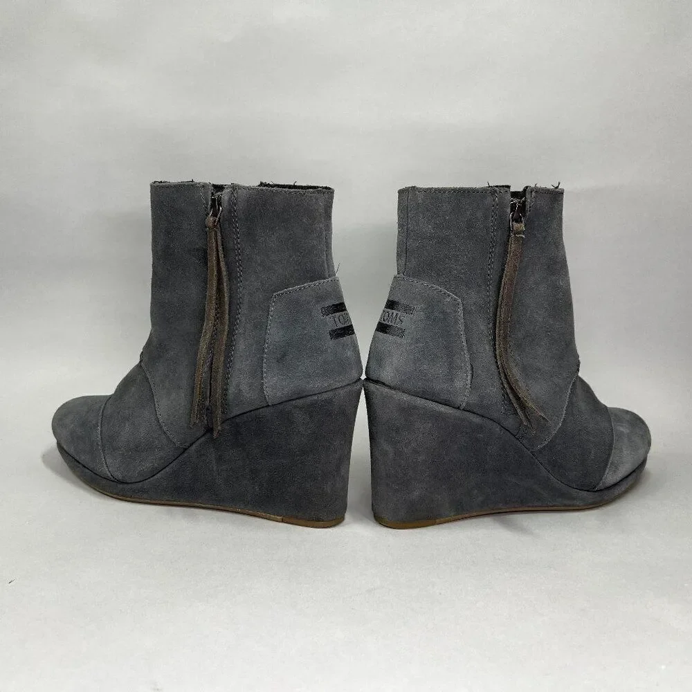 Toms Women's Size 9 Gray Suede Leather‎ Wedge Ankel Boots